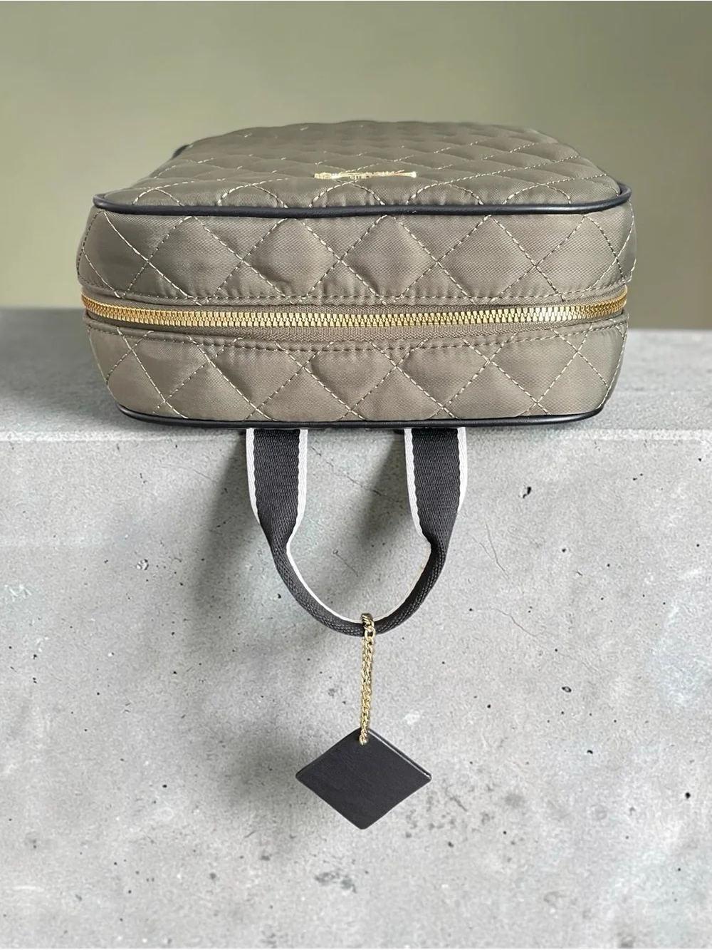 Tote&Carry Quilted Diamond Stitch Backpack Olive Green Metallic NWOT